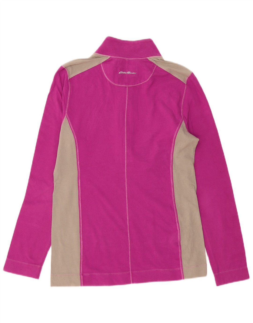 Eddie Bauer Womens Zip Neck Top Long Sleeve UK 12 Medium Purple Colourblock