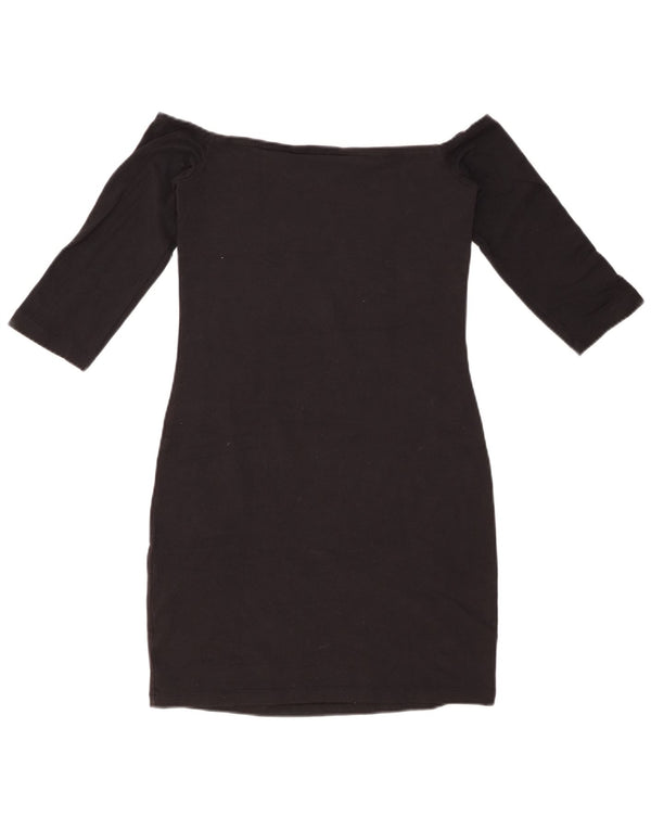 ADIDAS Womens 3/4 Sleeve Off Shoulder Dress UK 8 Small Black Cotton