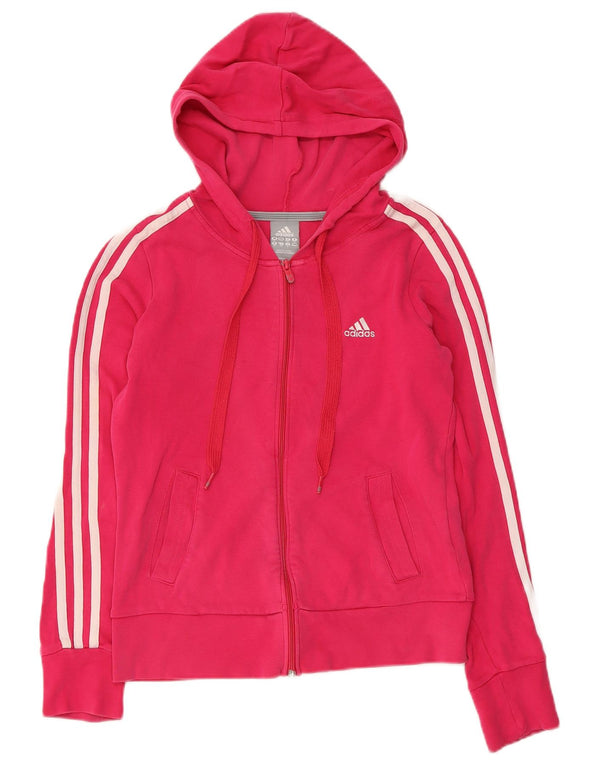 Adidas Womens Zip Hoodie Sweater UK 8 Small Pink Cotton