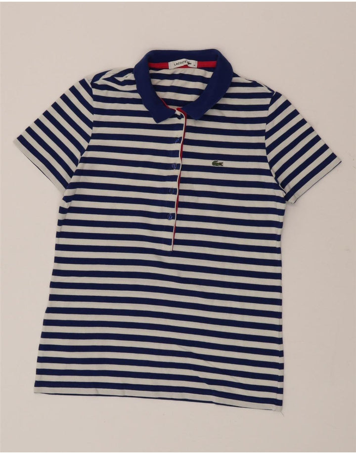 Lacoste Womens Polo Shirt Size 38 Medium Blue Striped Cotton