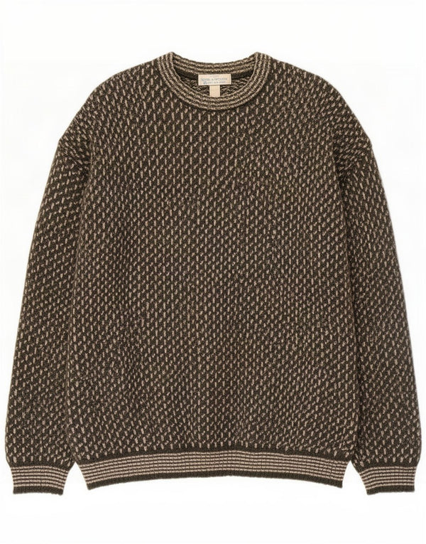Marks & Spencer Mens Boat Neck Jumper Sweater XL Green Spotted New Wool