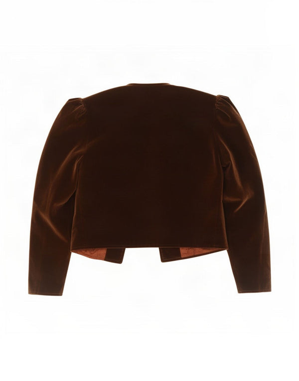 Vintage Womens Velvet Open Bolero Jacket UK 12 Medium Brown