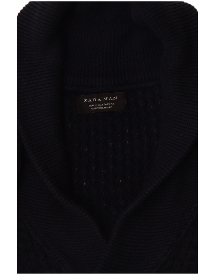 Zara Mens Cardigan Sweater Large Navy Blue