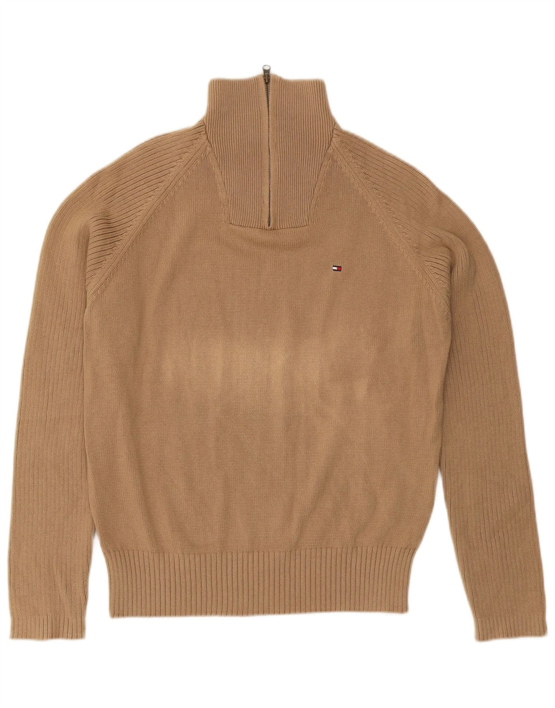Tommy Hilfiger Mens Zip Neck Jumper Sweater Medium Beige Cotton