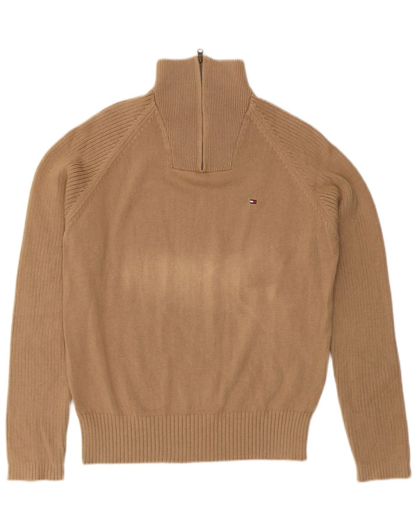 Tommy Hilfiger Mens Zip Neck Jumper Sweater Medium Beige Cotton