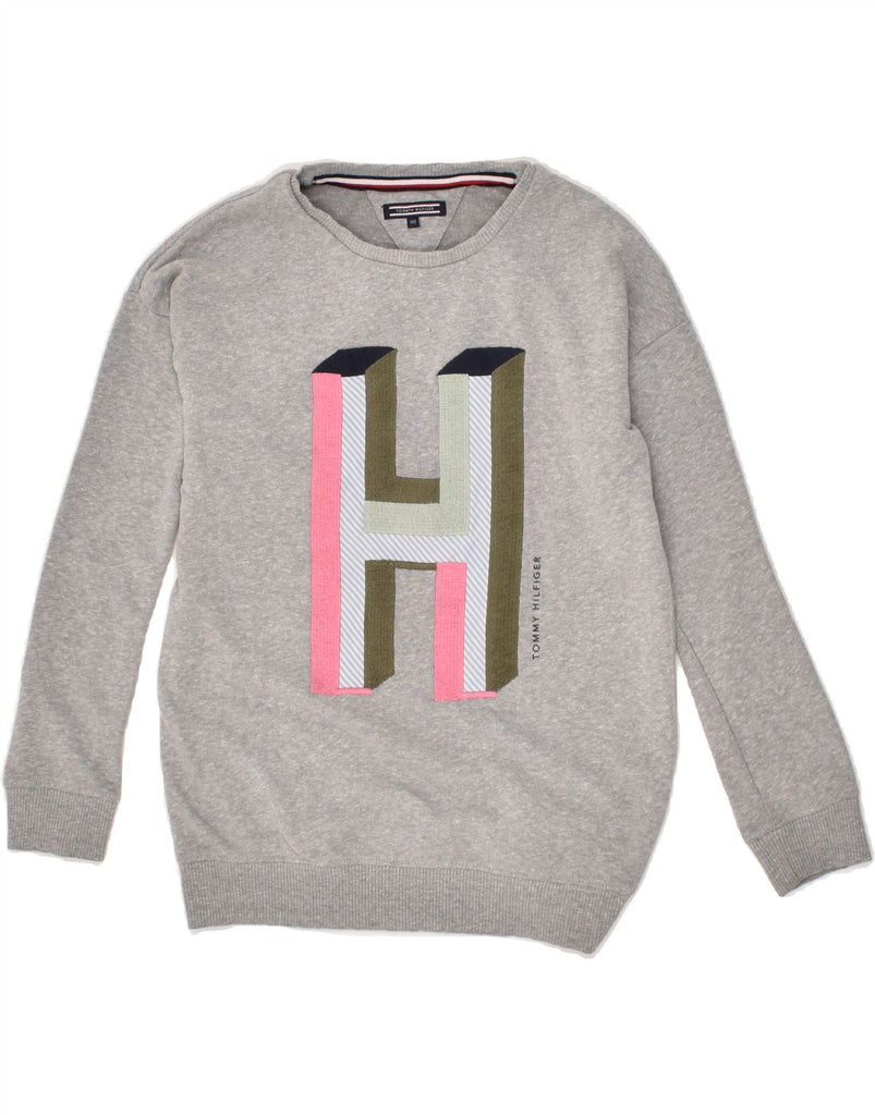 TOMMY HILFIGER Girls Graphic Sweatshirt Jumper 9-10 Years Grey Cotton | Vintage Tommy Hilfiger | Thrift | Second-Hand Tommy Hilfiger | Used Clothing | Messina Hembry 