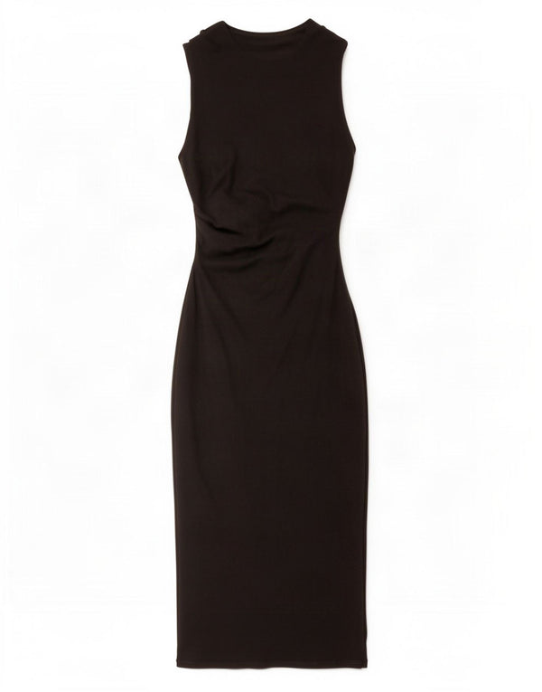 Zara Womens Sleeveless Slim Fit Bodycon Dress UK 18 XL Black Cotton