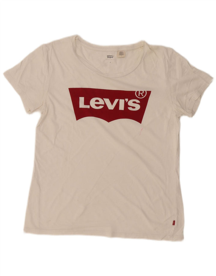 LEVI'S Womens Graphic T-Shirt Top UK 12 Medium Off White