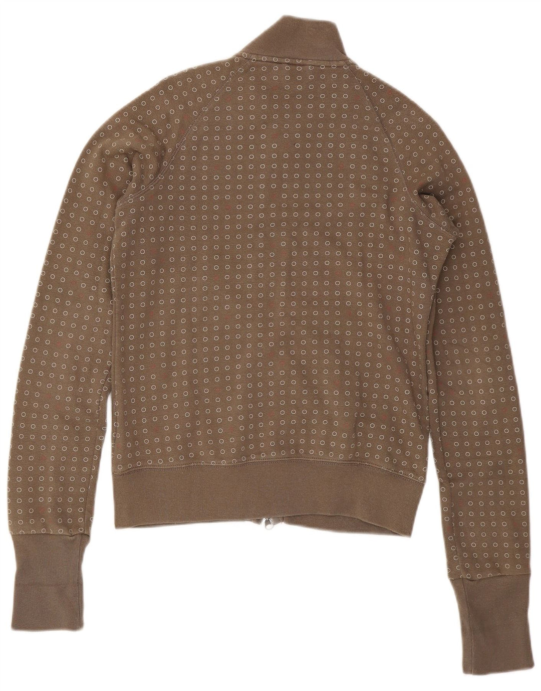 NIKE Womens Tracksuit Top Jacket UK 14 Large Khaki Spotted Cotton