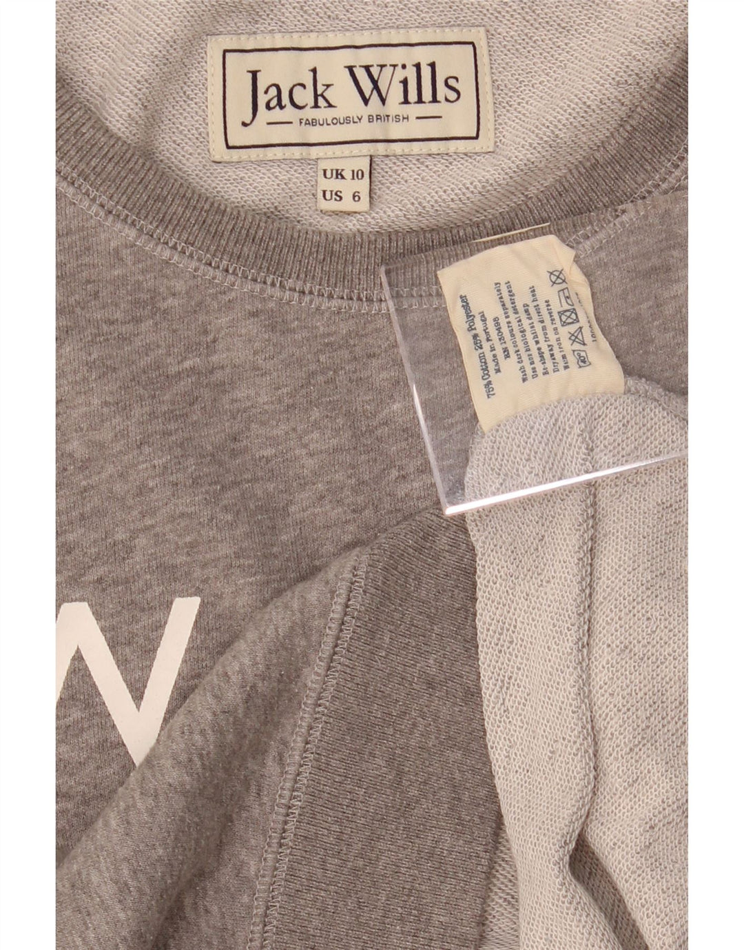 JACK WILLS Womens Graphic Sweatshirt Jumper UK 10 Small Grey Cotton