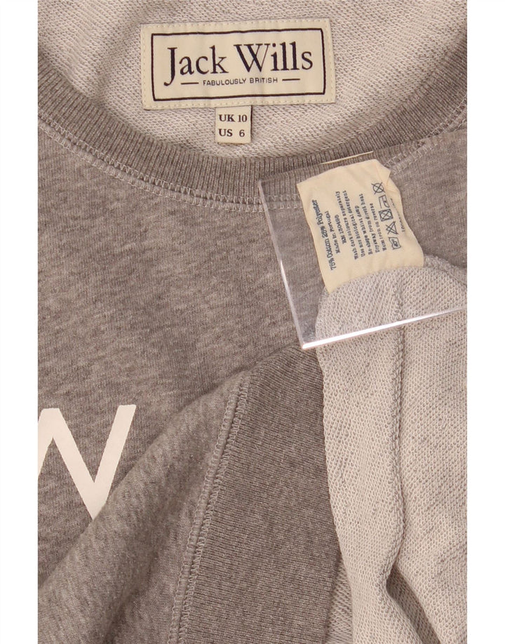 JACK WILLS Womens Graphic Sweatshirt Jumper UK 10 Small Grey Cotton