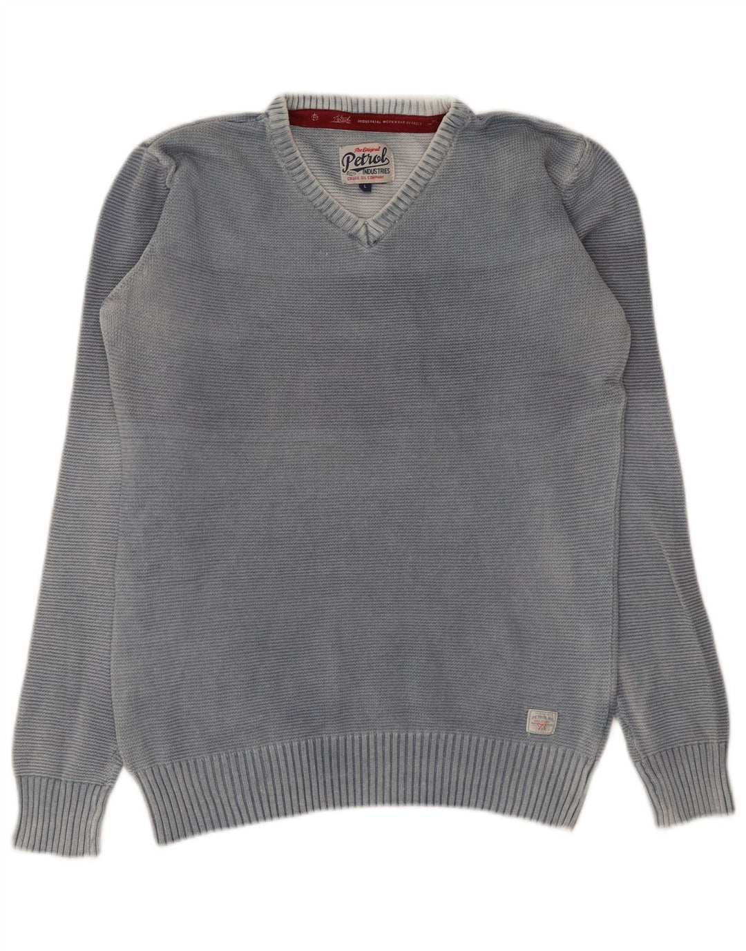 Petrol Industries Mens V-Neck Jumper Sweater Large Grey Cotton