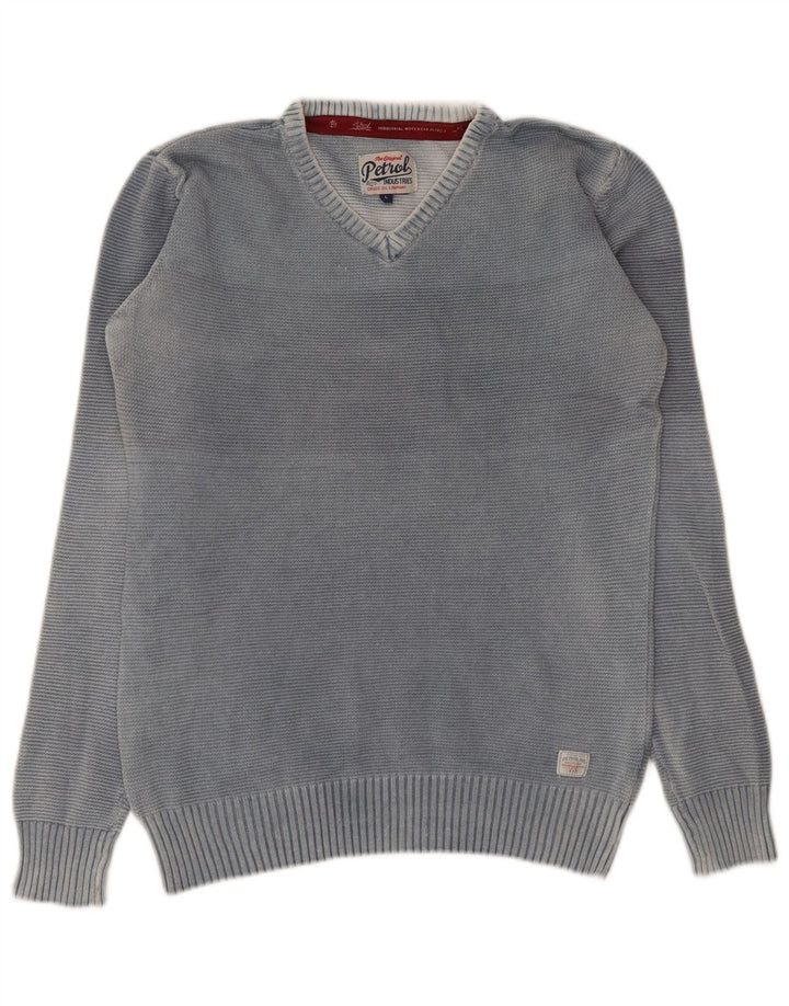 Petrol Industries Mens V-Neck Jumper Sweater Large Grey Cotton