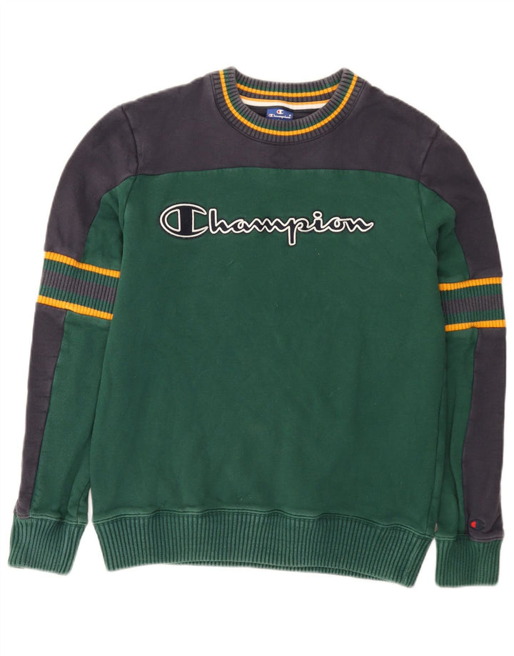 Champion Mens Graphic Sweatshirt Jumper Large Green Colourblock Cotton