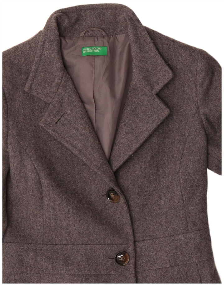 Benetton Womens Overcoat UK 8 Small Grey Wool