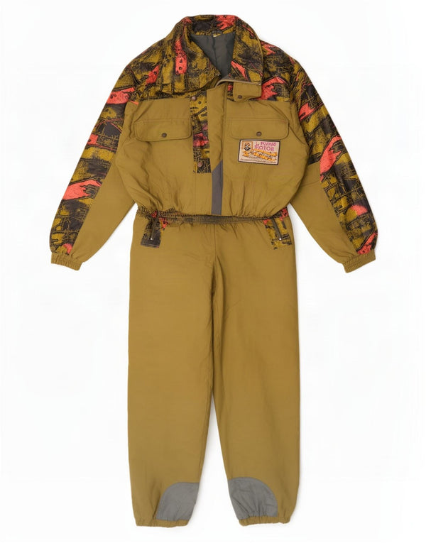 Vintage Womens Abstract Pattern Ski Jumpsuit IT 48 XL Khaki Colourblock