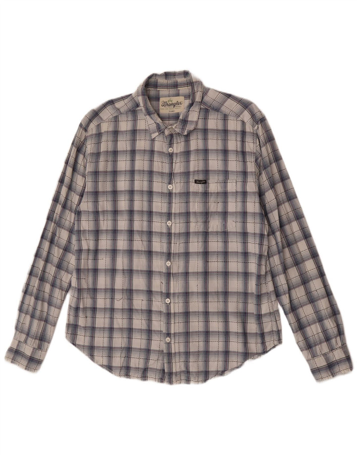 Wrangler Mens Shirt XL Navy Blue Check Cotton