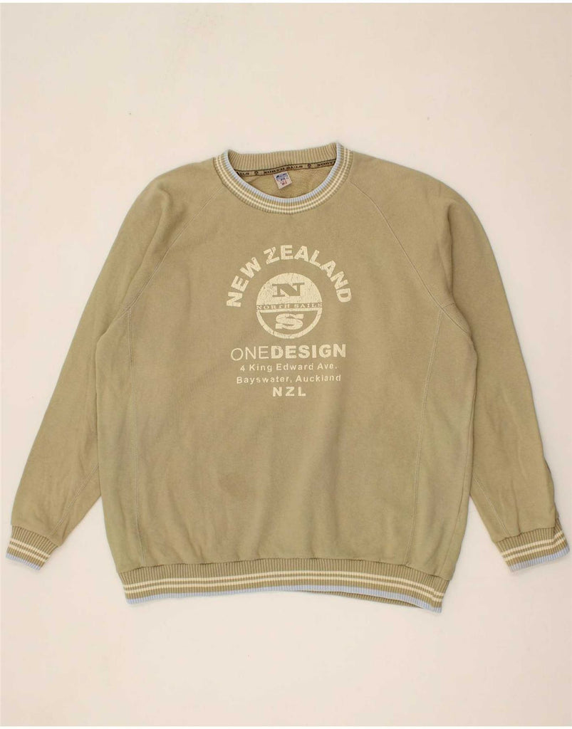 NORTH SAILS Mens Graphic Sweatshirt Jumper Large Khaki Cotton Vintage North Sails and Second-Hand North Sails from Messina Hembry 