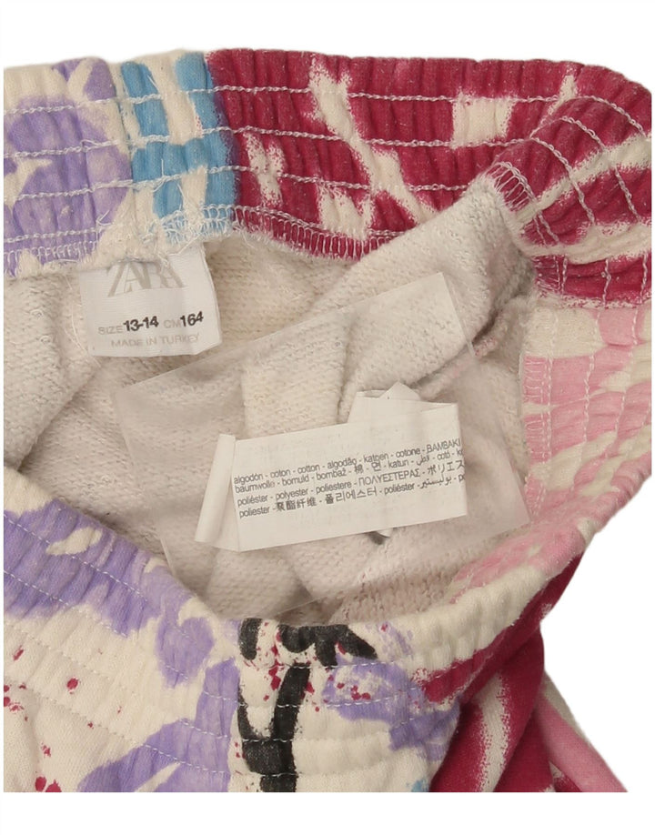 ZARA Girls Graphic Tracksuit Trousers Joggers 13-14 Years Off White Cotton