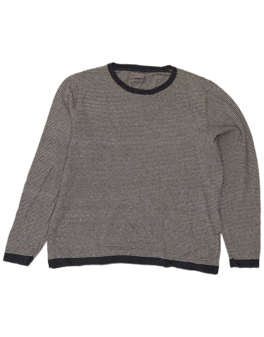 MARKS & SPENCER Mens Crew Neck Jumper Sweater Large Navy Blue Pinstripe