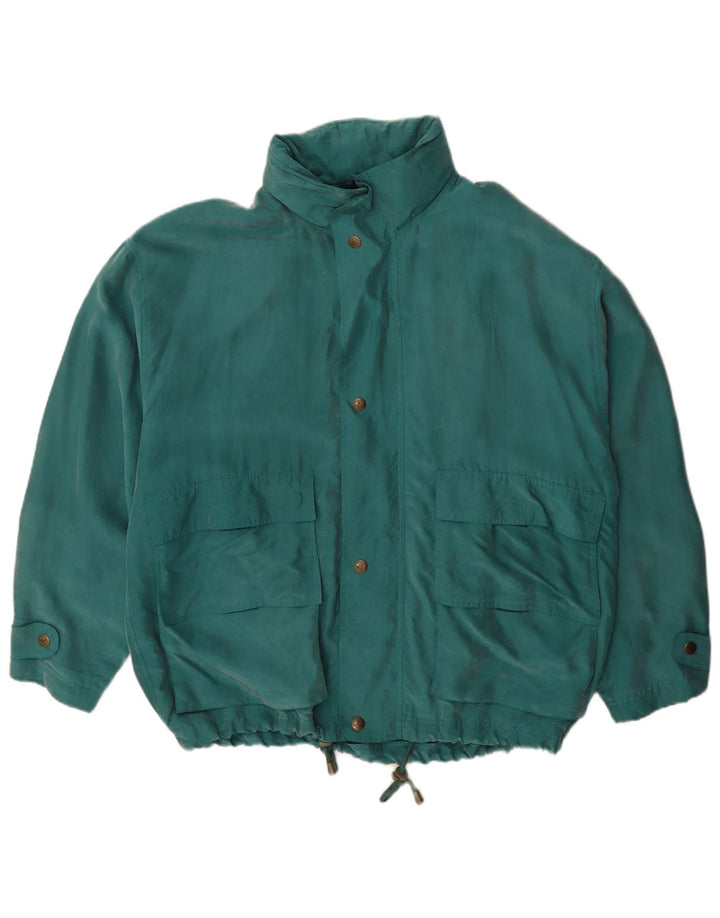 Vintage Mens Hooded Rain Jacket UK 40 Large Green Silk