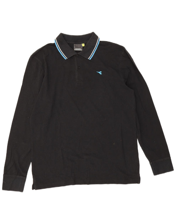 Diadora Mens Long Sleeve Polo Shirt XL Black Cotton