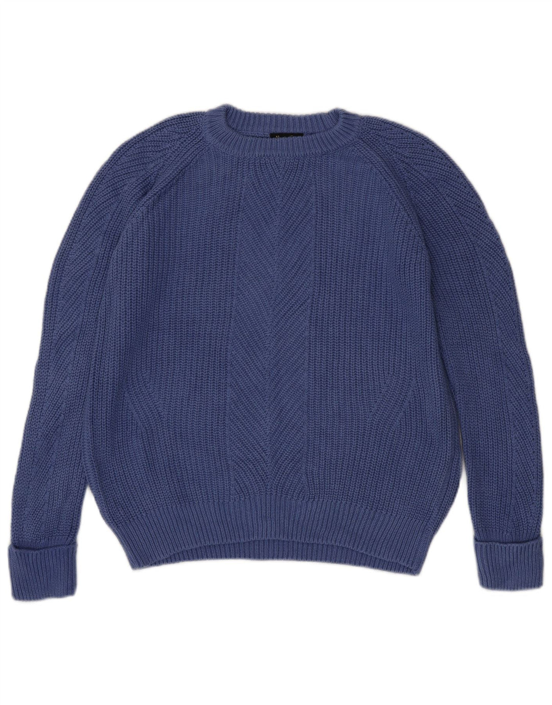 Massimo Dutti Womens Crew Neck Jumper Sweater UK 16 Large Blue Cotton