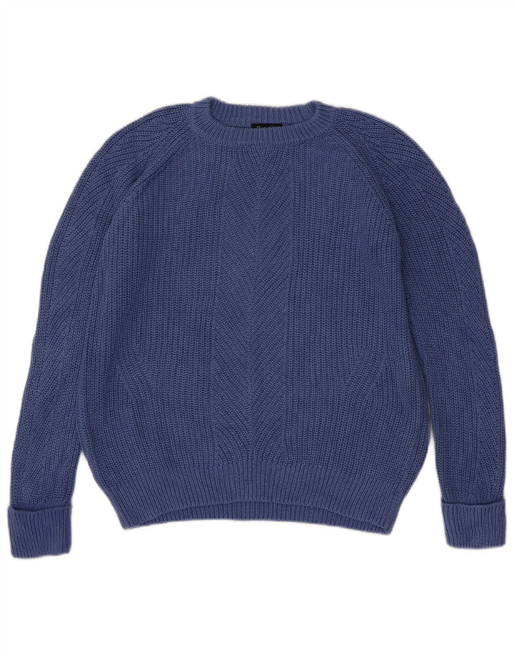 Massimo Dutti Womens Crew Neck Jumper Sweater UK 16 Large Blue Cotton