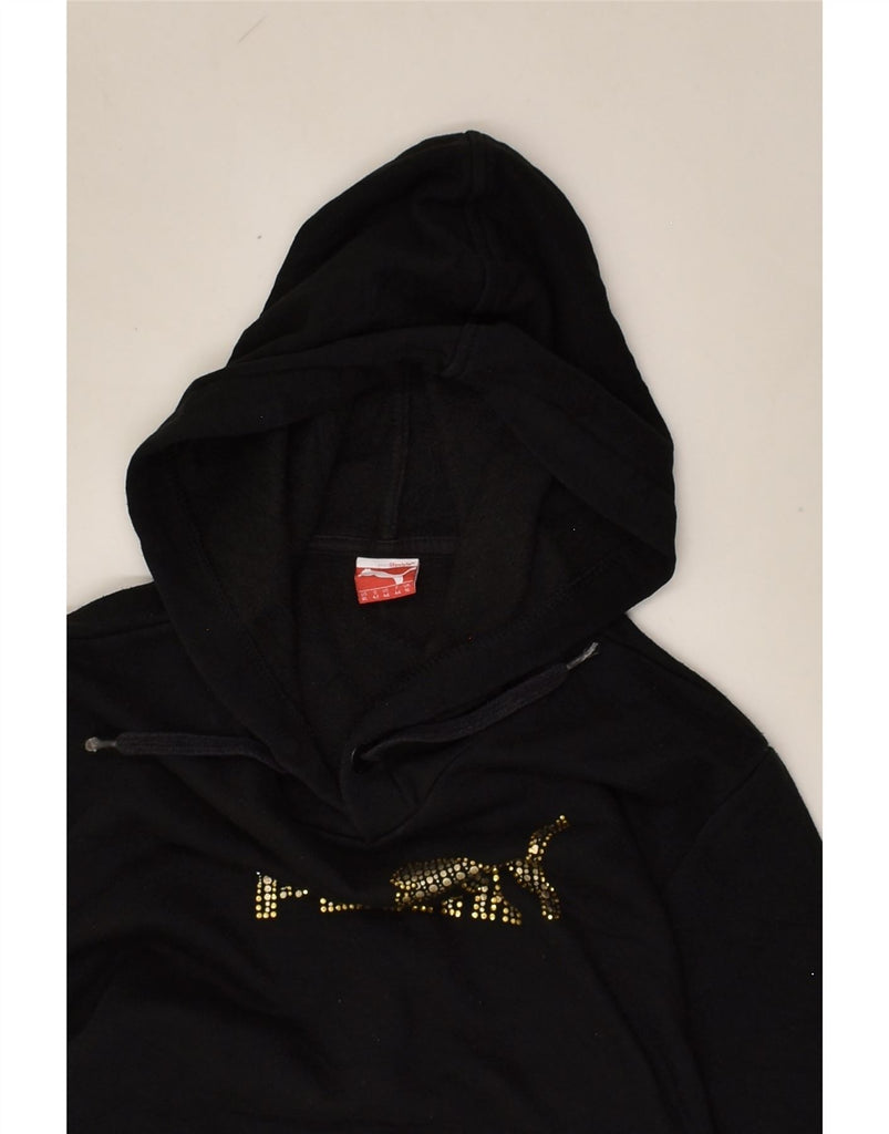 PUMA Womens Graphic Hoodie Jumper UK 16 Large  Black Cotton | Vintage Puma | Thrift | Second-Hand Puma | Used Clothing | Messina Hembry 