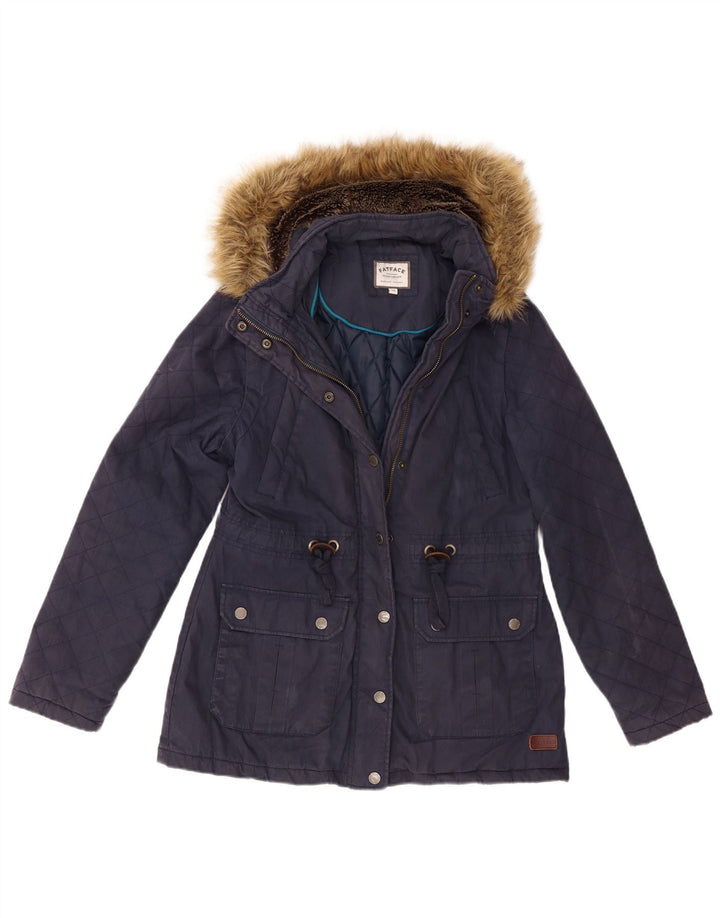 Fat Face Womens Hooded Quilted Jacket UK 10 Small Navy Blue Cotton