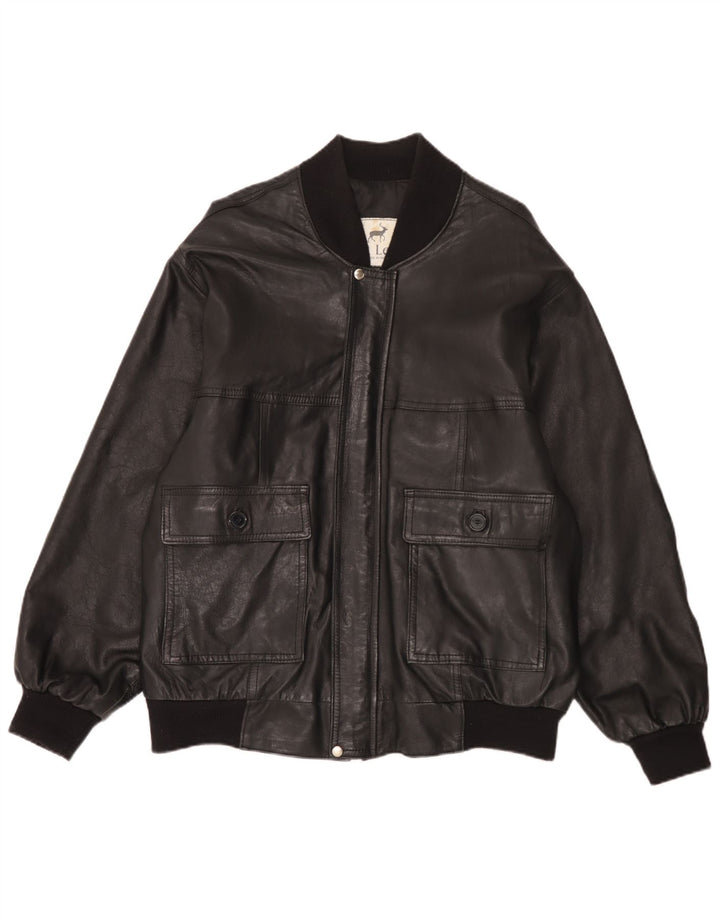 Vintage Mens Bomber Leather Jacket UK 42 XL Black Leather