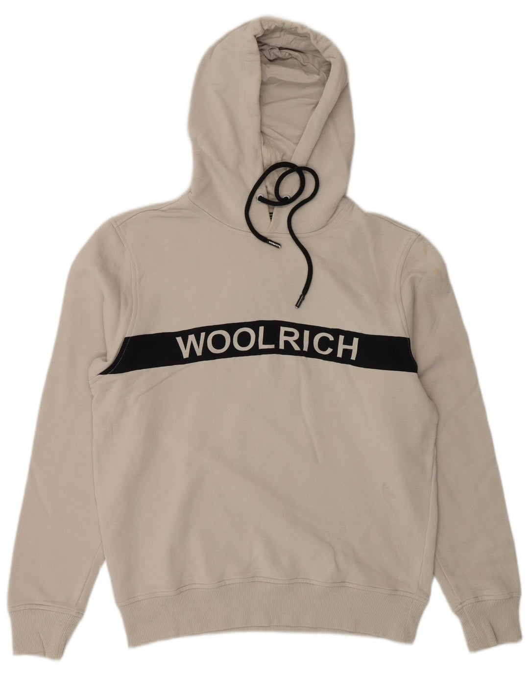 WOOLRICH Mens Graphic Hoodie Jumper Small Off White Colourblock Cotton