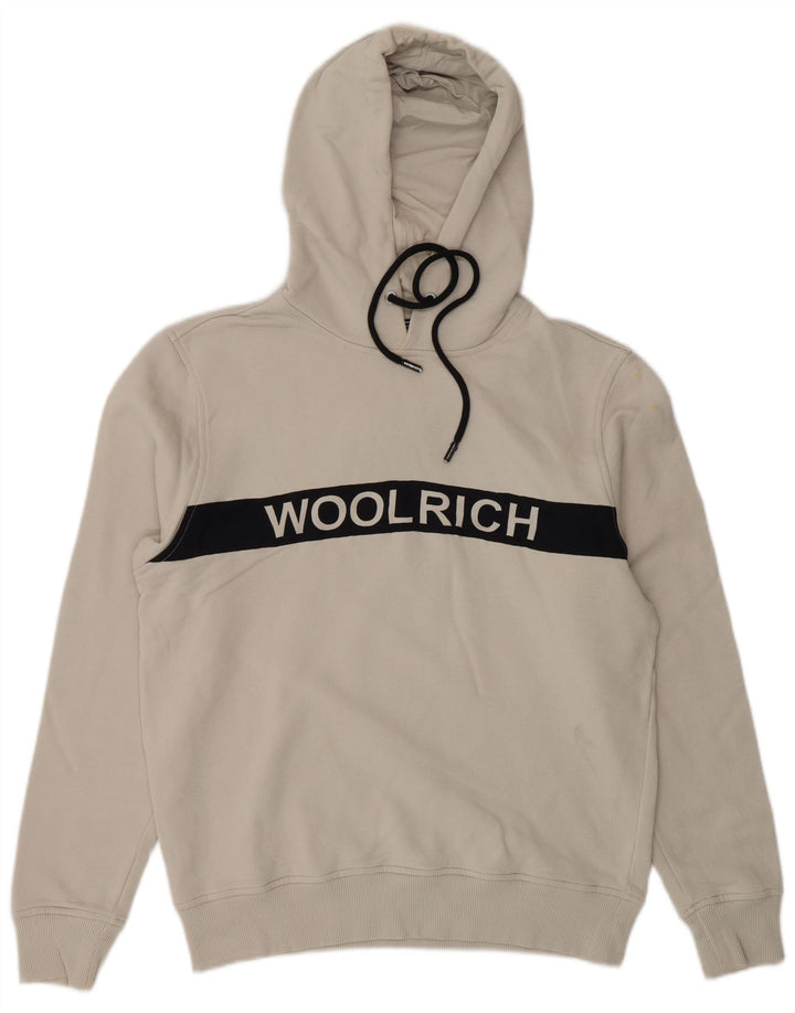WOOLRICH Mens Graphic Hoodie Jumper Small Off White Colourblock Cotton