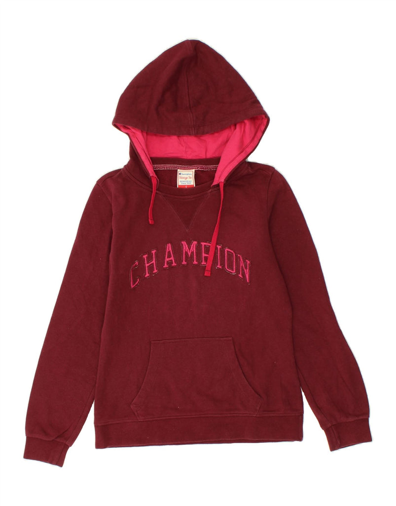 CHAMPION Womens Heritage Fit Graphic Hoodie Jumper UK 10 Small Maroon Vintage Champion and Second-Hand Champion from Messina Hembry 