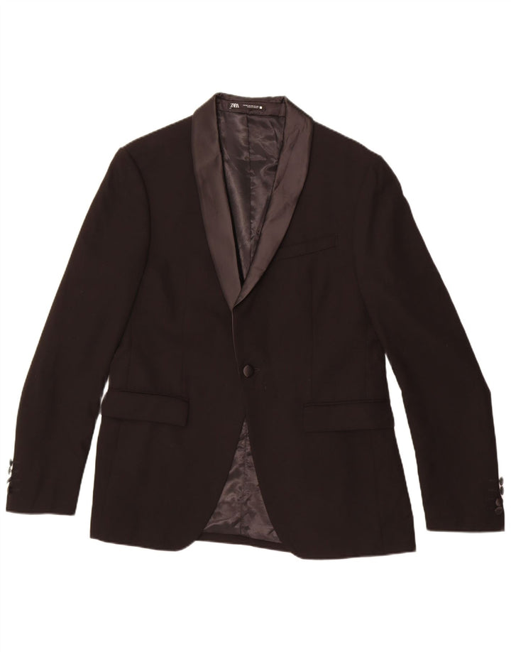 Zara Mens 1 Button Blazer Jacket EU 50 Medium Black