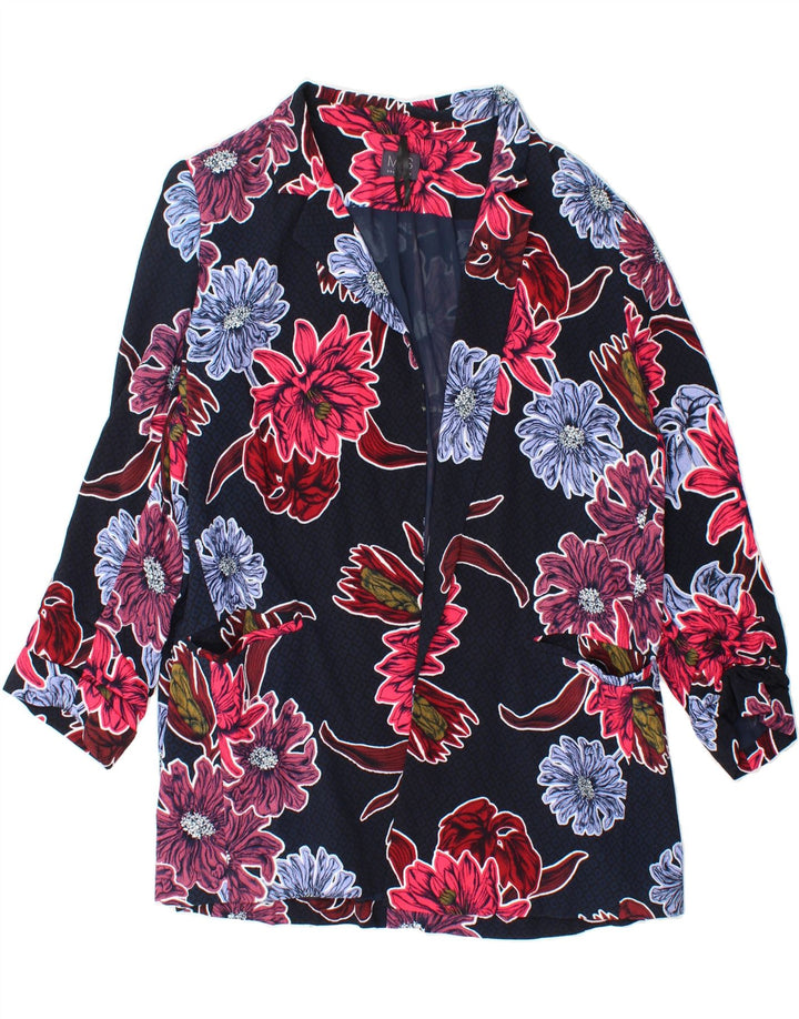 MARKS & SPENCER Womens 3/4 Sleeve Open Blazer Jacket UK 18 XL  Blue Floral Vintage Marks & Spencer and Second-Hand Marks & Spencer from Messina Hembry 