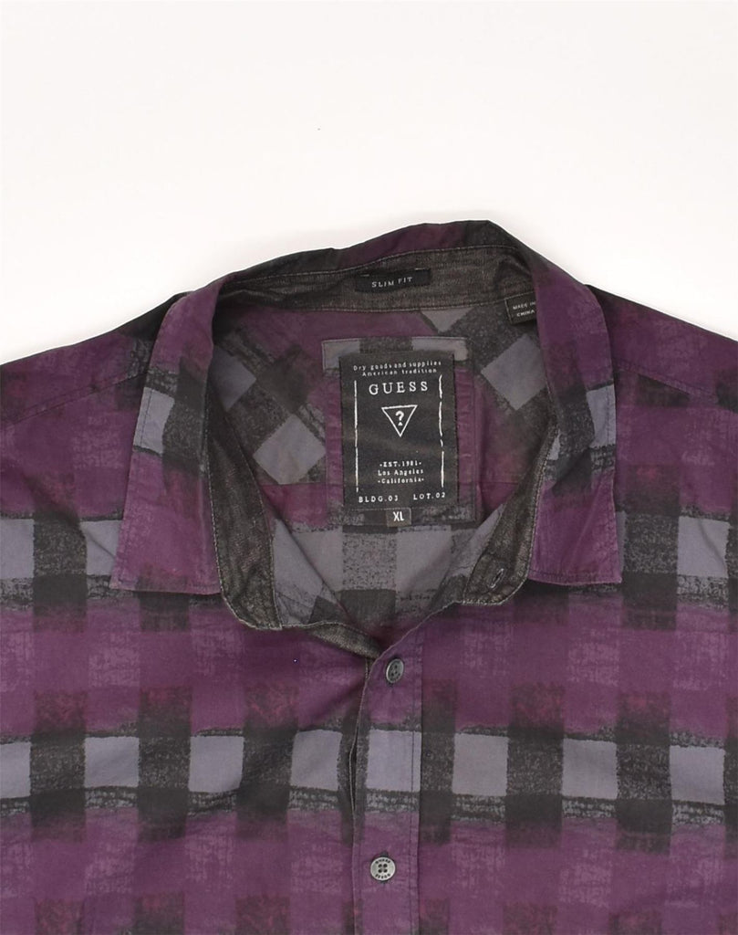 GUESS Mens Slim Fit Shirt XL Purple Check | Vintage Guess | Thrift | Second-Hand Guess | Used Clothing | Messina Hembry 