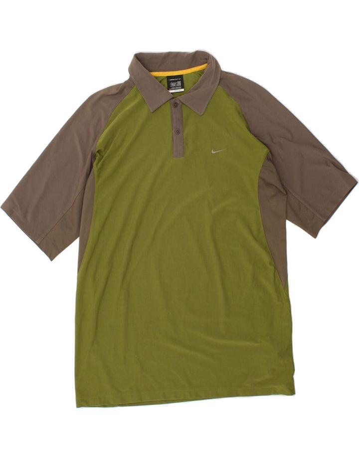 NIKE Mens Polo Shirt UK 42/44 Large Green Colourblock Polyester