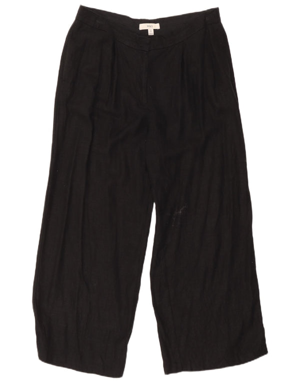Marks & Spencer Womens Wide Leg Chino Trousers UK 14 Large W32 L27 Black