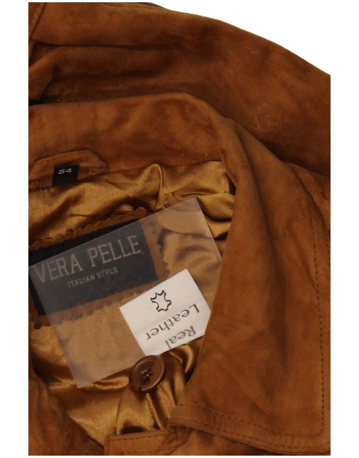Vintage Mens Suede Bomber Jacket IT 54 2XL Brown Leather