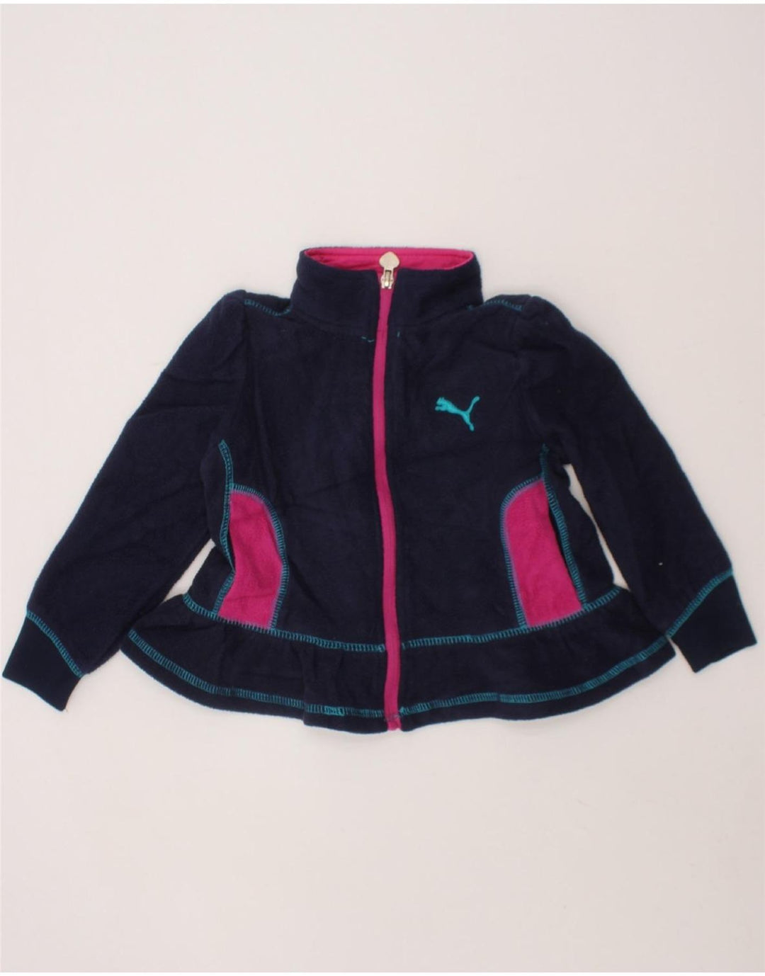 PUMA Girls Fleece Jacket 2-3 Years Navy Blue Colourblock Polyester Vintage Puma and Second-Hand Puma from Messina Hembry 