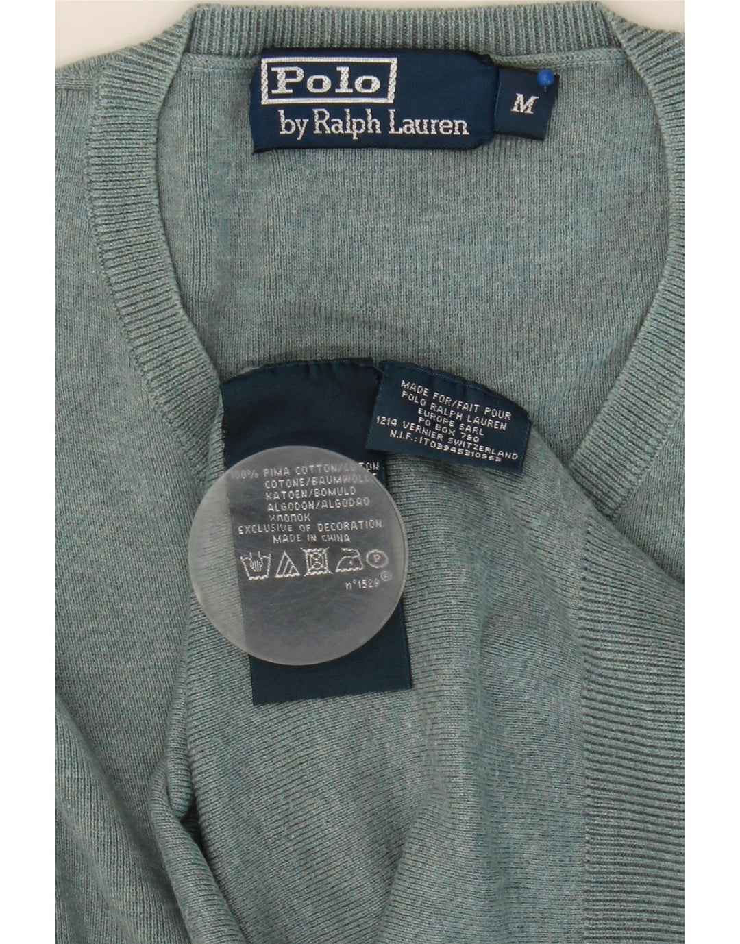 Polo Ralph Lauren Mens V-Neck Jumper Sweater Medium Grey Cotton