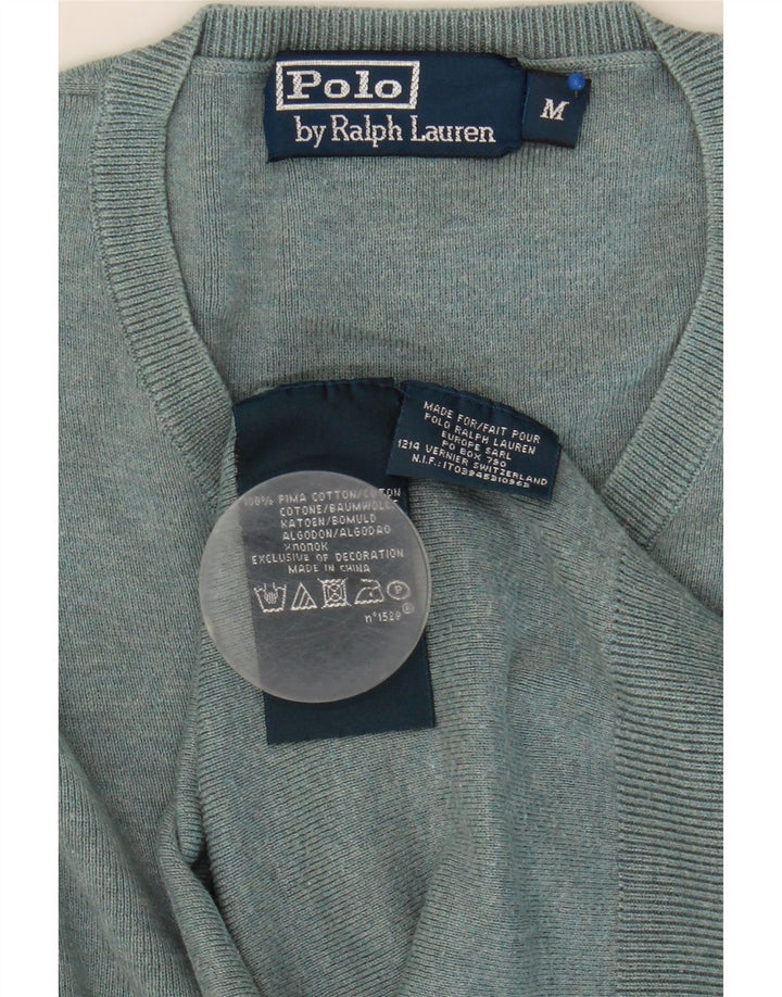Polo Ralph Lauren Mens V-Neck Jumper Sweater Medium Grey Cotton