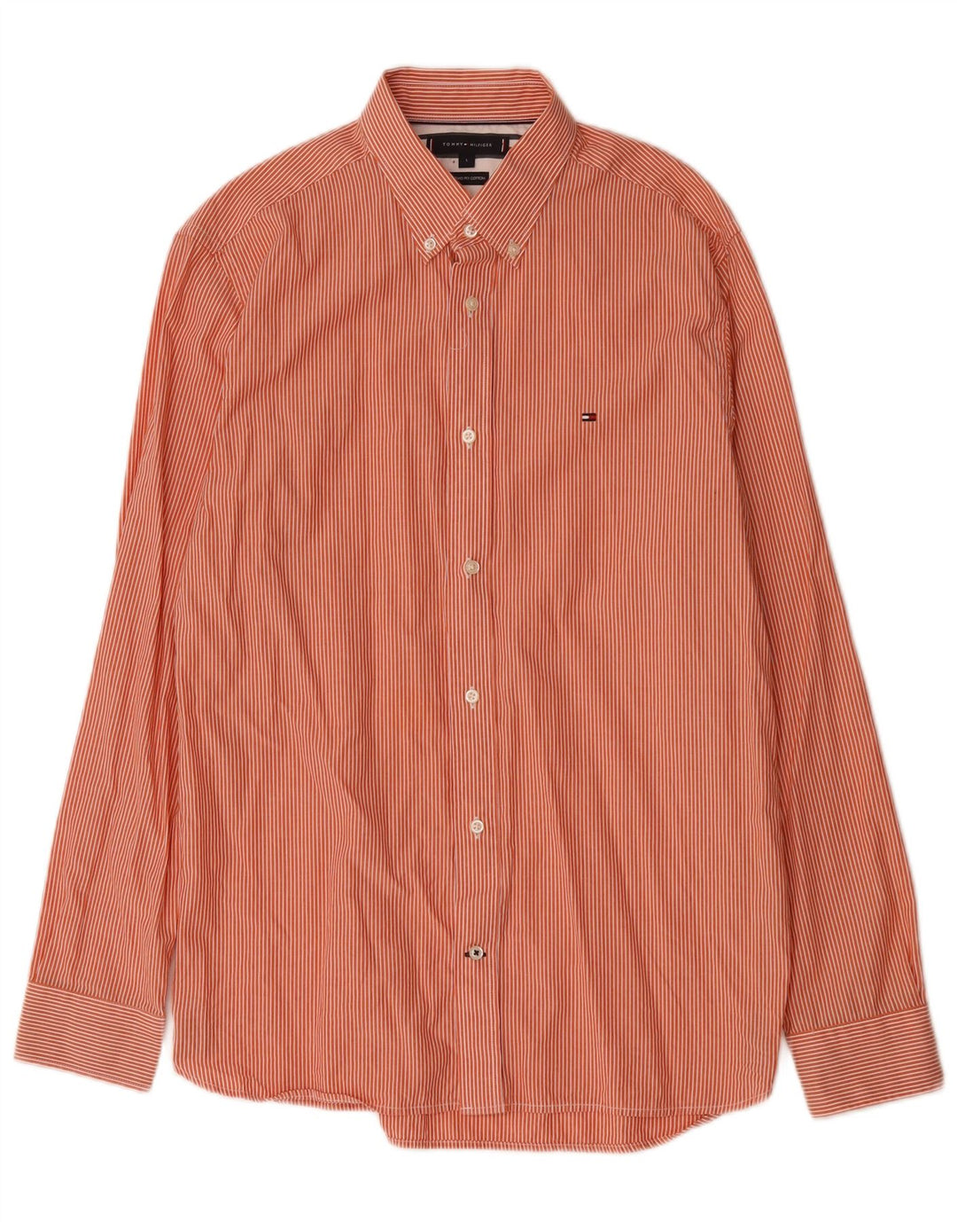 Tommy Hilfiger Mens Shirt Large Orange Pinstripe Cotton