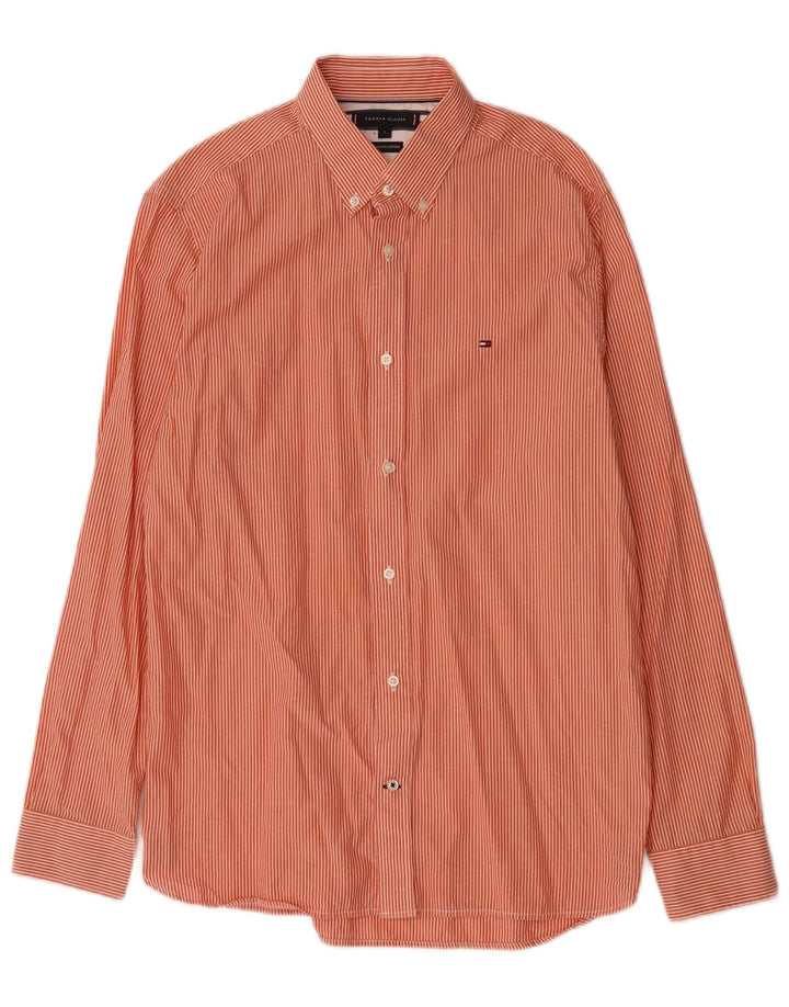 Tommy Hilfiger Mens Shirt Large Orange Pinstripe Cotton