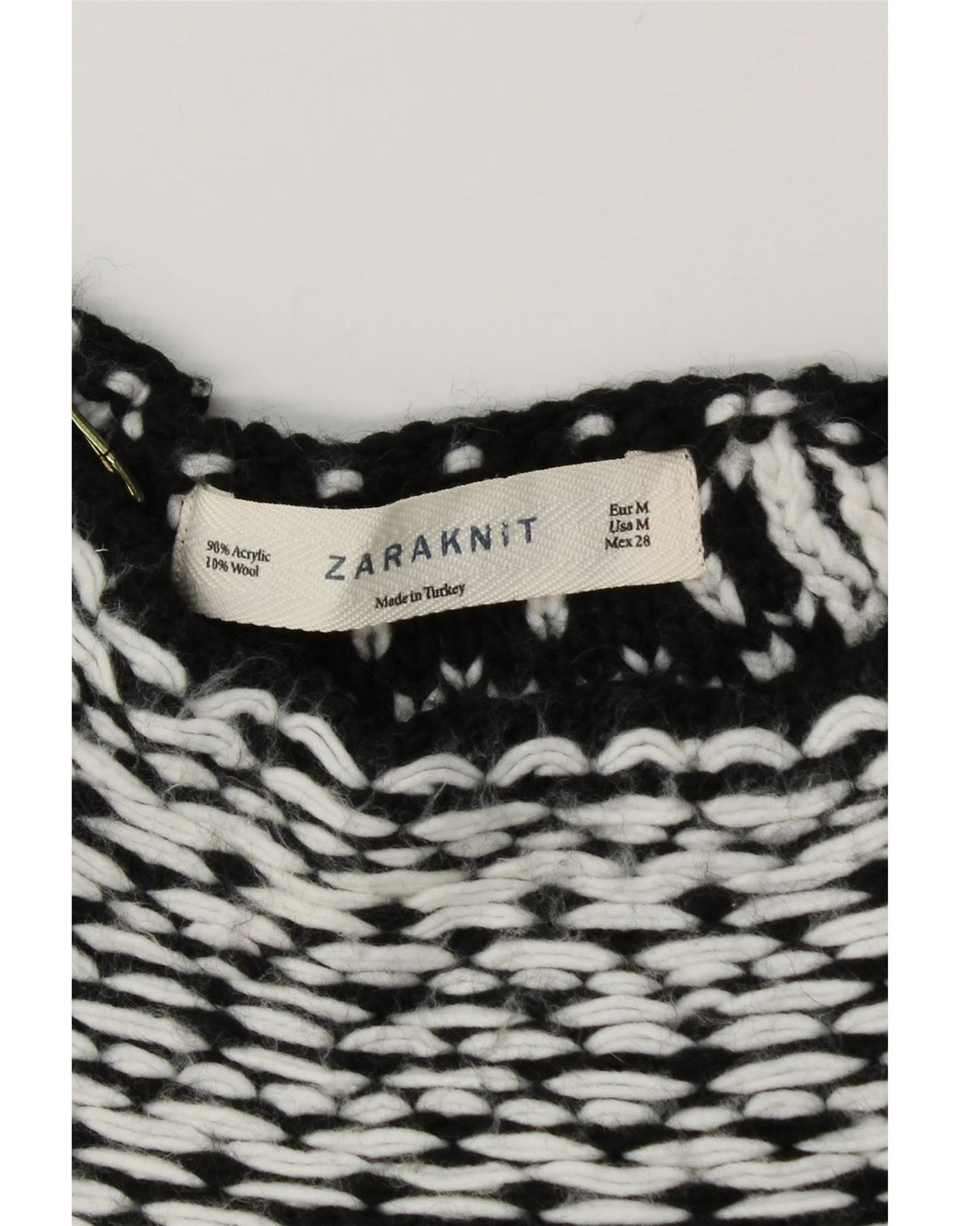Zara Womens Boat Neck Jumper Sweater UK 14 Medium Black Geometric