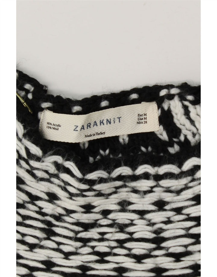 Zara Womens Boat Neck Jumper Sweater UK 14 Medium Black Geometric