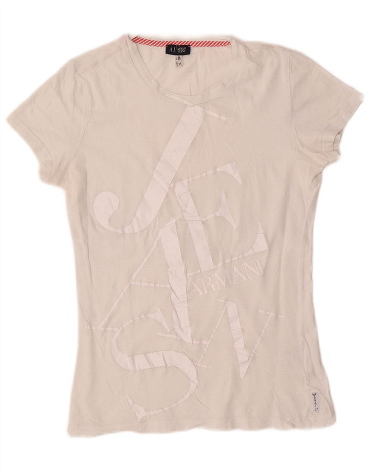ARMANI JEANS Womens Graphic T-Shirt Top EU 40 Medium White Cotton