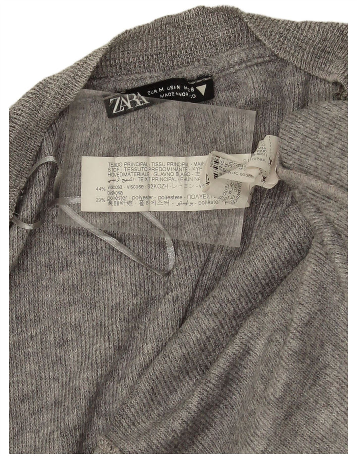 Zara Womens Crop Oversized Cardigan Sweater UK 12 Medium Grey Viscose