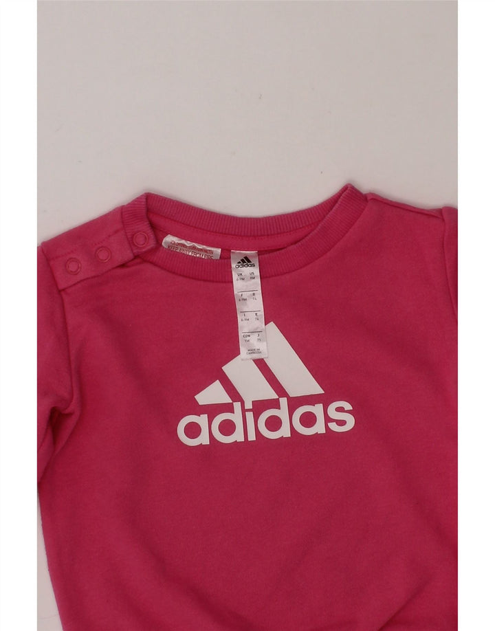 ADIDAS Baby Girls Graphic Sweatshirt Jumper 6-9 Months Pink Vintage Adidas and Second-Hand Adidas from Messina Hembry 